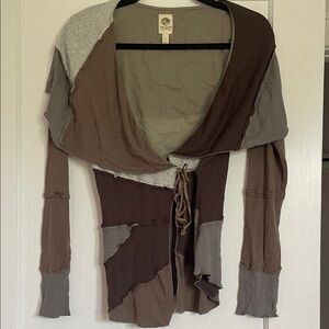 Tiny Brand Mixed Brown & Gray Patchwork Tie-Front Women’s Cardigan